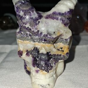 Purple and White Stone Skull Sculpture